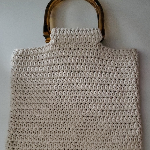 aerie Handbags - Aerie Crochet Handbag Tortoise Shell Handles Ivory Bag Summer BoHo